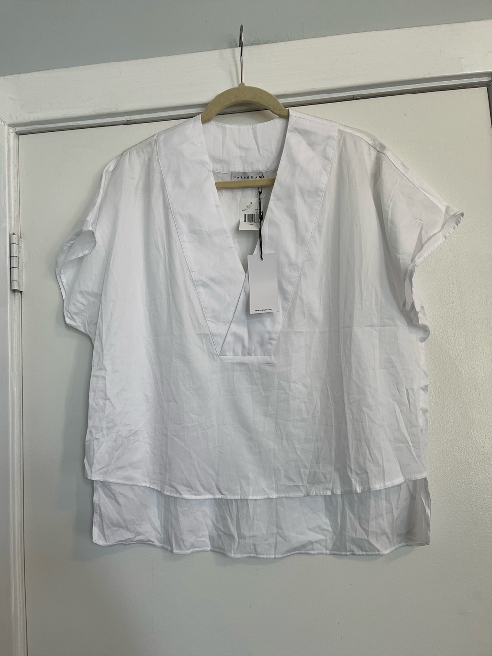 Harshman White V-Neck Short Sleeve Blouse cotton women’s XS - Picture 2 of 7